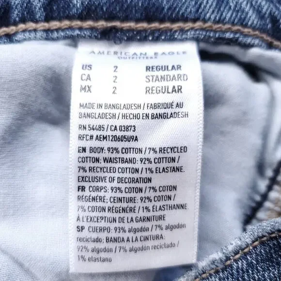 American Eagle Low Rise Baggy Jeans Women 2 Blue Stretch Faded Y2K Skater 90s - Picture 8 of 9